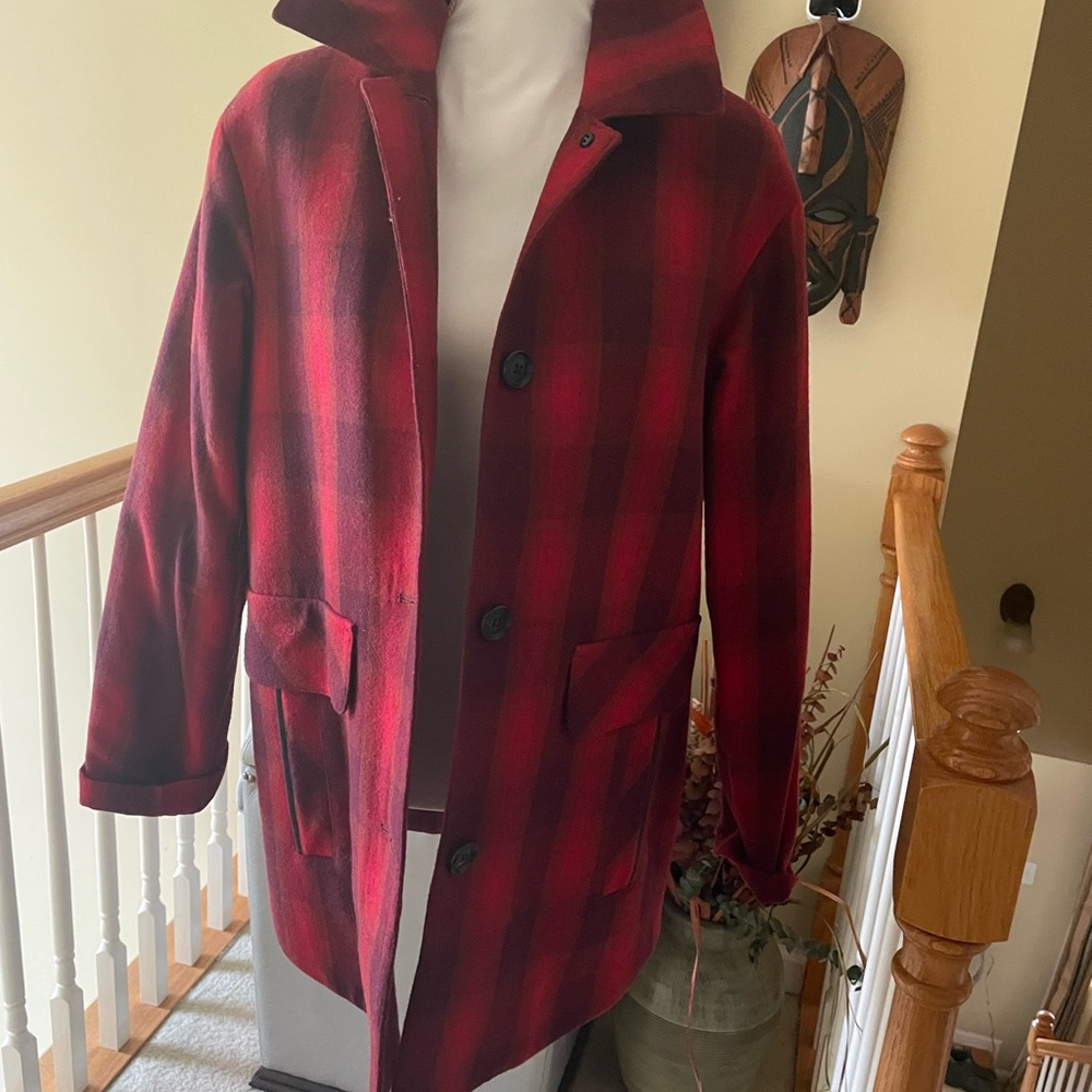 Pendleton Red and Black Plaid Wool Coat